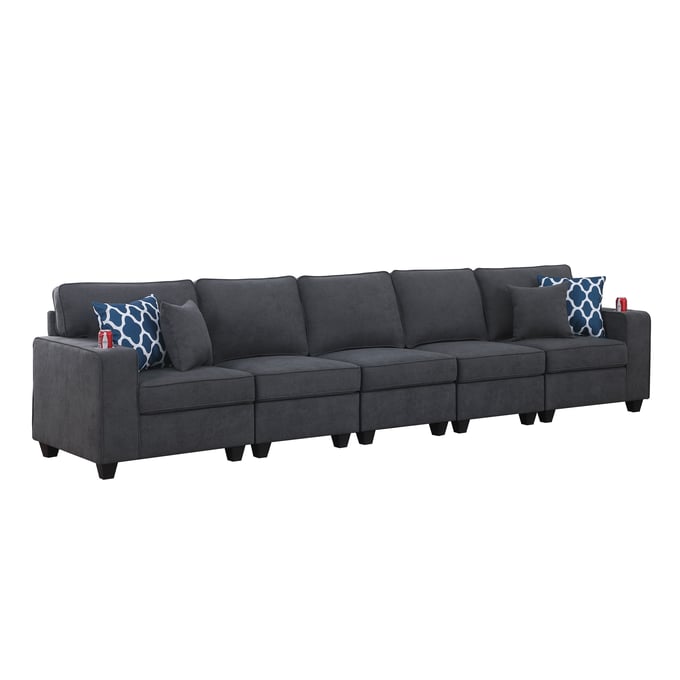 Lilola Home Cooper Stone Gray 5 Seater Sofa with Cupholder LILO-89133-18