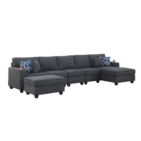 Lilola Home Cooper Stone Gray 6pc Sectional Sofa Chaise with Ottoman