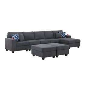 Lilola Home Cooper Stone Gray Sectional Sofa Chaise with Ottomans