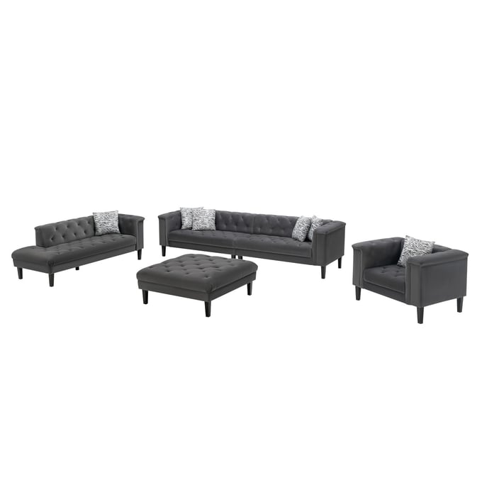 Lilola Home Mary Dark Gray Velvet 4pc Living Room Set LILO-89223