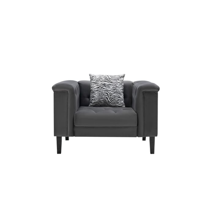 Lilola Home Mary Dark Gray Velvet Chair with Pillow LILO-89223-C