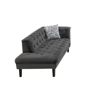 Lilola Home Mary Dark Gray Velvet Chaise with Pillow