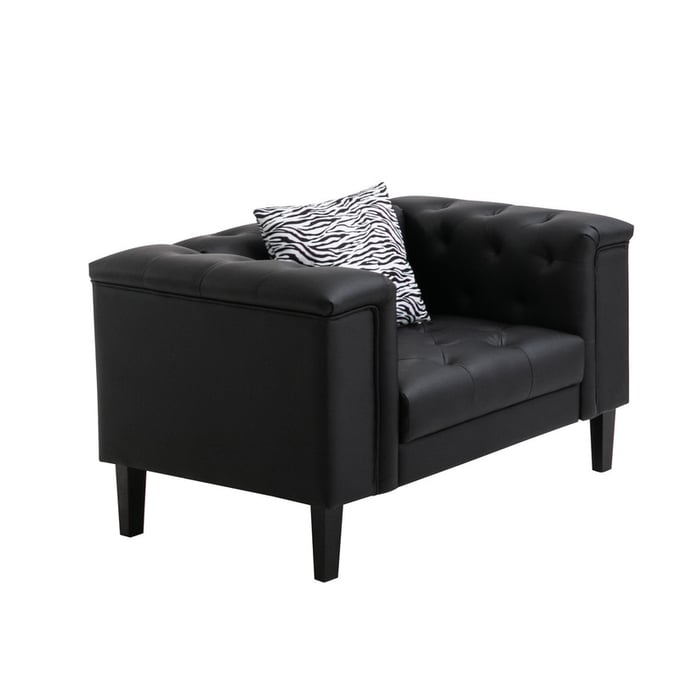 Lilola Home Sarah Black Vegan Leather Tufted Chair with Pillow LILO-89224-C