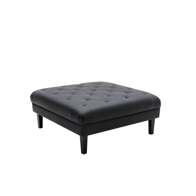 Lilola Home Sarah Black Vegan Leather Tufted Ottoman LILO-89224-O