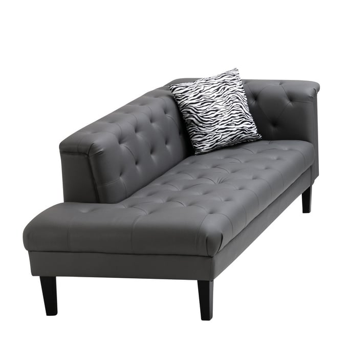 Lilola Home Sarah Gray Vegan Leather Tufted Chaise with Pillow LILO-89225-CH