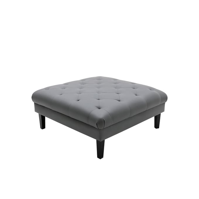 Lilola Home Sarah Gray Vegan Leather Tufted Ottoman LILO-89225-O