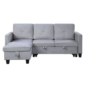 Lilola Home Nova Light Gray Velvet Reversible Sleeper Sectional with Chaise