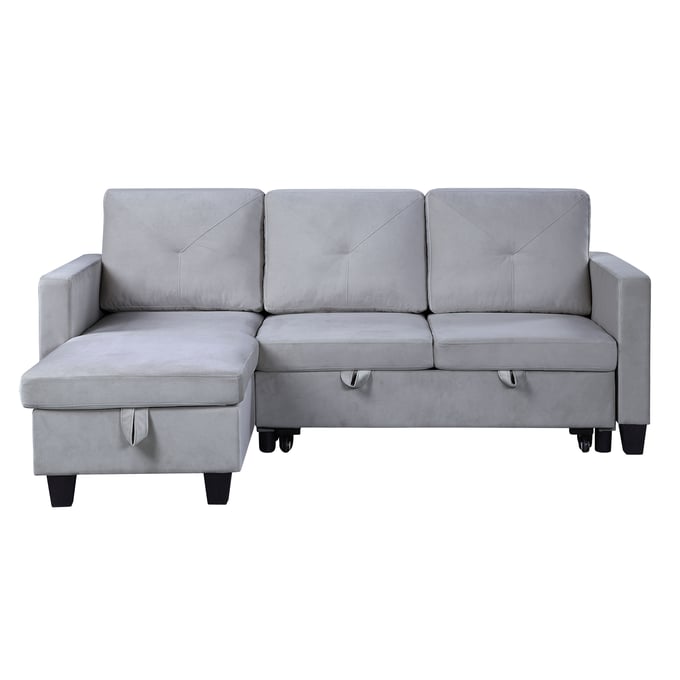 Lilola Home Nova Light Gray Velvet Reversible Sleeper Sectional with Chaise LILO-89332LG