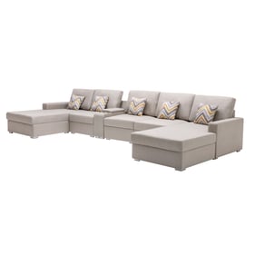 Lilola Home Nolan Beige Fabric 6pc Double Chaise Sectional