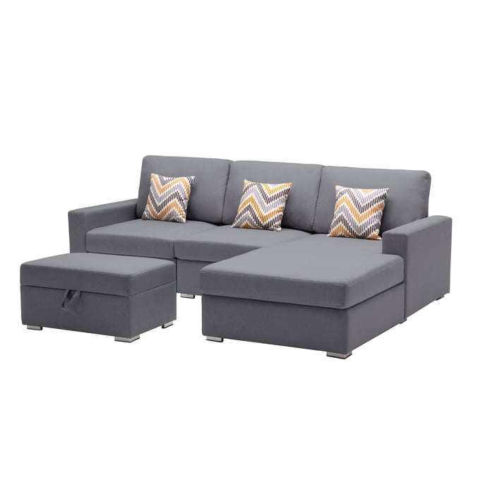 Lilola Home Nolan Gray Fabric Reversible RAF 4pc Sectional Sofa Chaise LILO-89425-21B