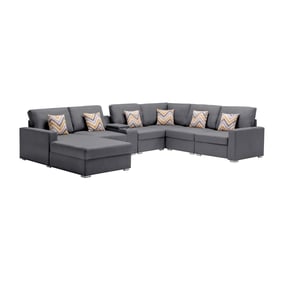 Lilola Home Nolan Gray 7pc Reversible Chaise Sectional with Pillows