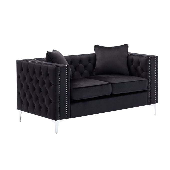 Lilola Home Lorreto Black Velvet Loveseat LILO-89714-L