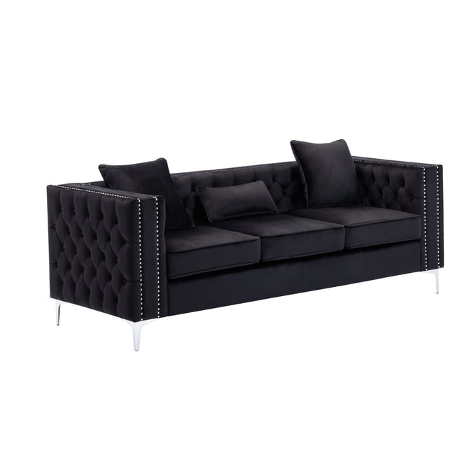 Lilola Home Lorreto Black Velvet Sofa LILO-89714-S