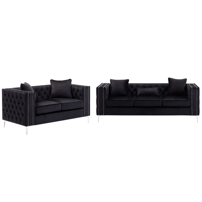 Lilola Home Lorreto Black Velvet 2pc Living Room Set LILO-89714-SL