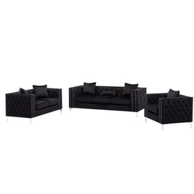 Lilola Home Lorreto Black Velvet 3pc Living Room Set