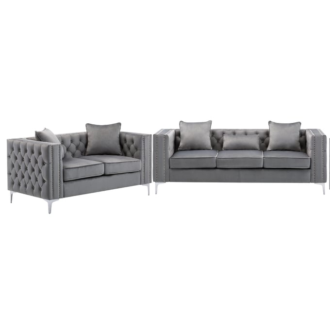 Lilola Home Lorreto Gray Velvet 2pc Living Room Set LILO-89715-SL