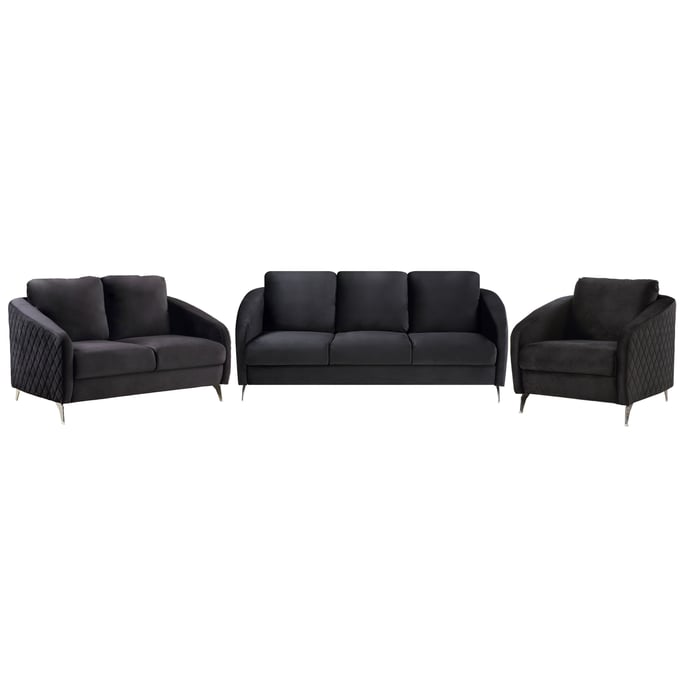 Lilola Home Sofia Black Velvet 3pc Living Room Set LILO-89721