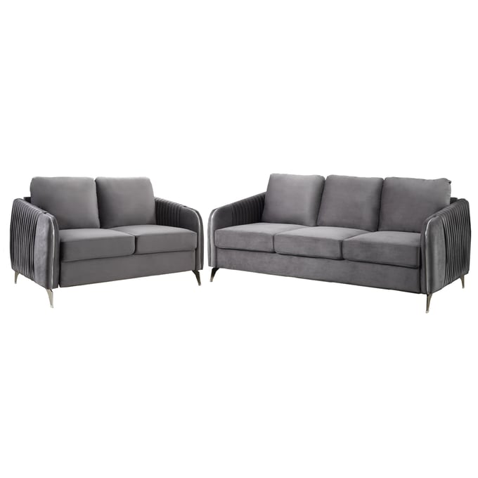 Lilola Home Hathaway Gray Velvet 2pc Living Room Set LILO-89725-SL