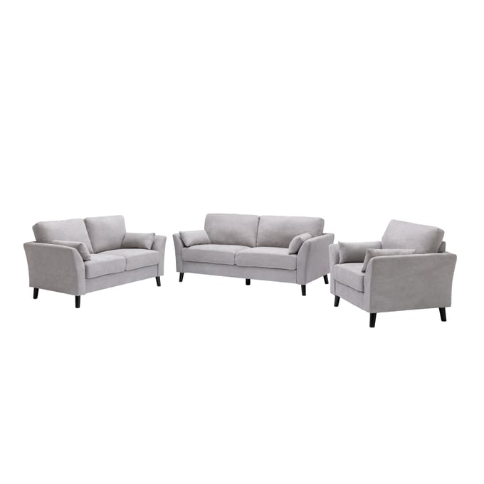 Lilola Home Damian Light Gray Fabric 3pc Living Room Set LILO-89728LG