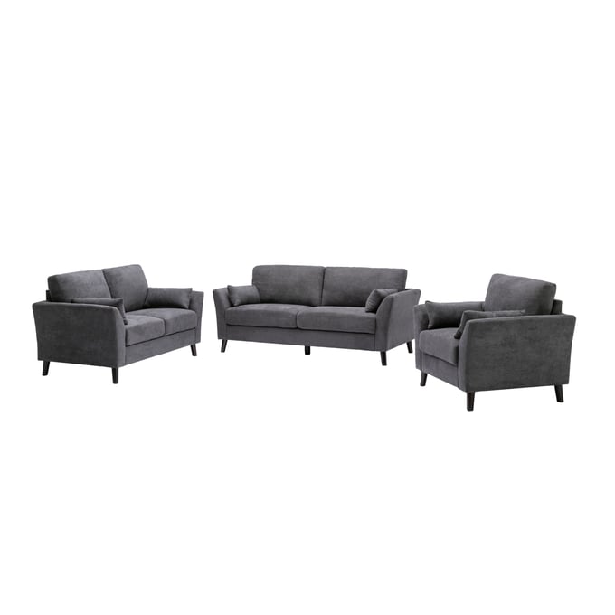 Lilola Home Damian Gray Fabric 3pc Living Room Set LILO-89728