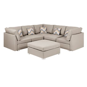 Lilola Home Amira Beige Reversible Sectional with Ottoman and Pillows