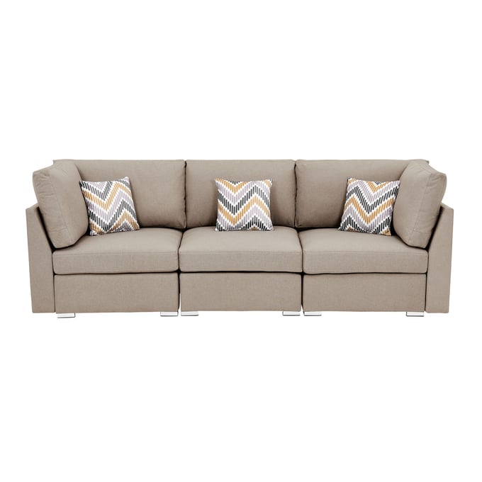 Lilola Home Amira Beige Sofa Couch with Pillows LILO-89820-3