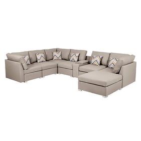 Lilola Home Amira Beige Fabric Reversible Modular Sectional with USB Consol...