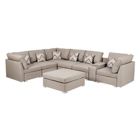 Lilola Home Amira Beige Fabric Reversible Sectional With USB Console And Ot...