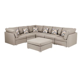 Lilola Home Amira Beige Reversible Modular Sectional with Ottoman and Pillo...