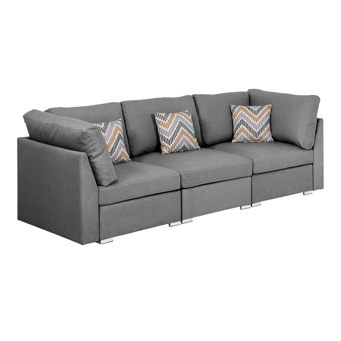 Lilola Home Amira Gray Sofa Couch with Pillows LILO-89825-3