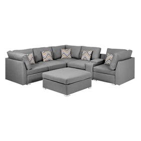 Lilola Home Amira Gray Reversible Sectional with USB Console and Ottoman