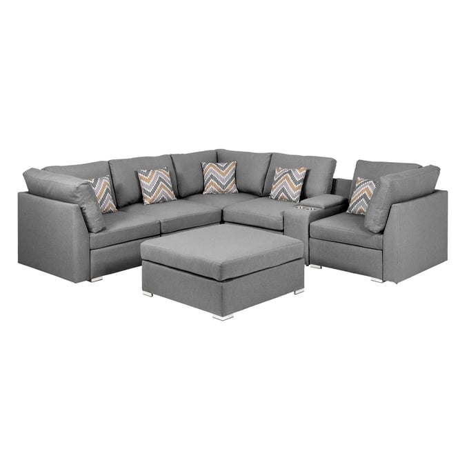 Lilola Home Amira Gray Reversible Sectional with USB Console and Ottoman LILO-89825-4