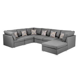 Lilola Home Amira Gray Fabric Reversible Modular Sectional with Ottoman and...