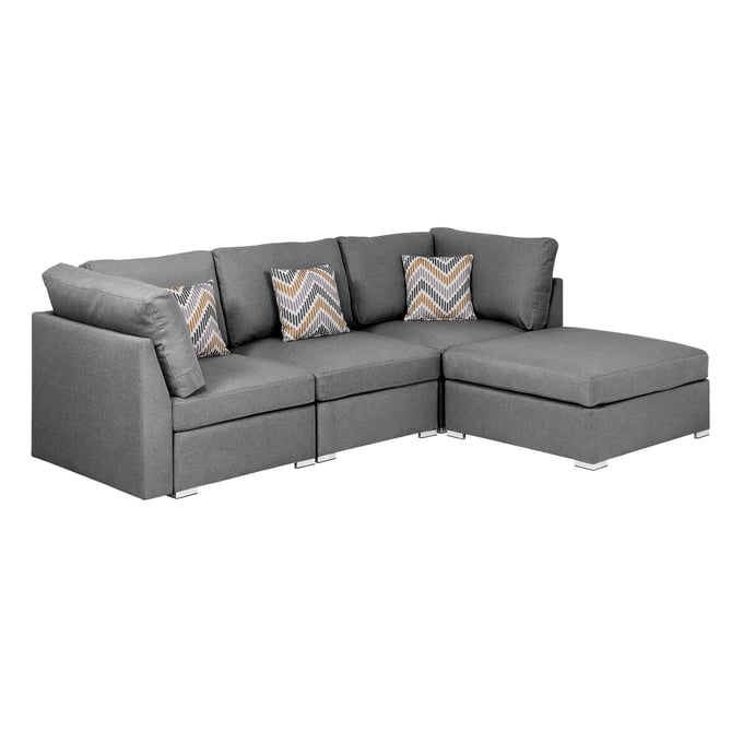 Lilola Home Amira Gray Sofa with Ottoman and Pillows LILO-89825-8