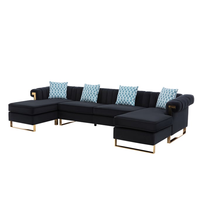 Lilola Home Maddie Black 5 Seater Double Chaise Sectional LILO-89840BK-5