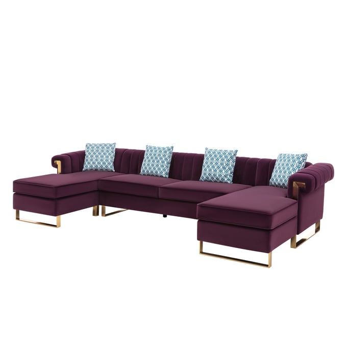 Lilola Home Maddie Purple 5 Seater Double Chaise Sectional LILO-89840PE-5