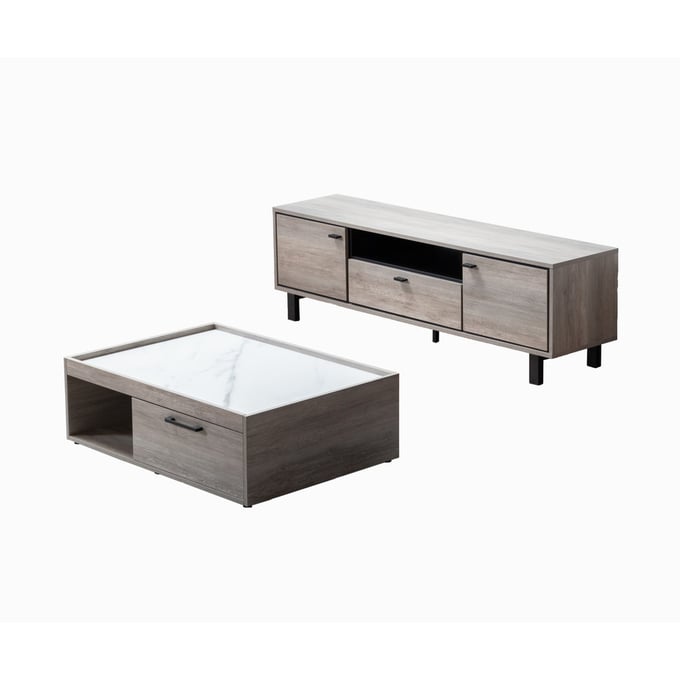 Lilola Home Apollo Gray TV Stand and Coffee Table Set LILO-97000-TC