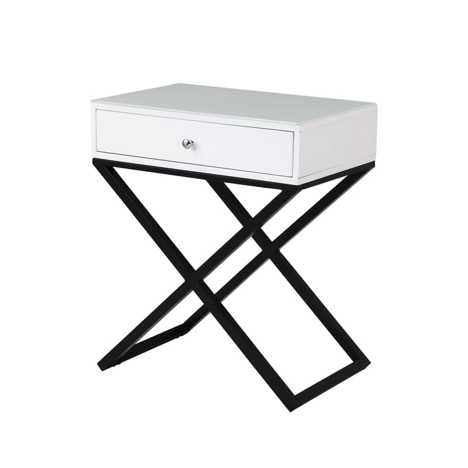 Lilola Home Koda White Drawer Nightstand with Glass Top LILO-98002WT