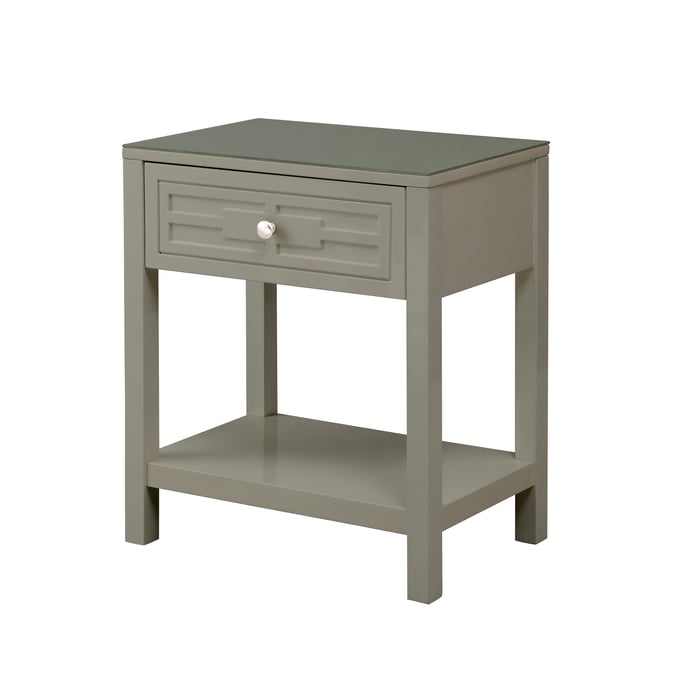 Lilola Home Dylan Taupe Nightstand with Glass Top LILO-98003TP