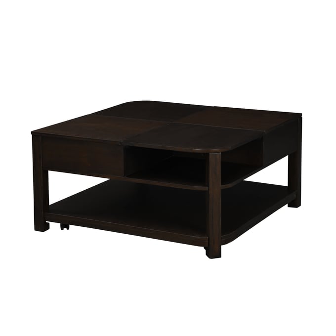 Lilola Home Flora Dark Brown Lift Top Coffee Table with Shelves LILO-98006