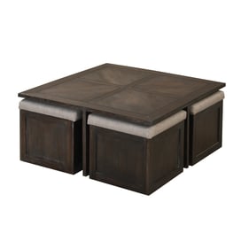 Lilola Home Trinity Gray Black Cocktail Table with 4 Ottomans