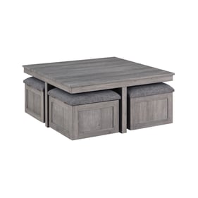 Lilola Home Moseberg Distressed Gray Coffee Table with 4 Storage Stools