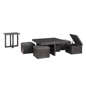 Lilola Home Moseberg Gray Oak 2pc Coffee Table Set with 4 Storage Stools