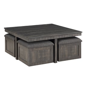 Lilola Home Moseberg Gray Oak Coffee Table with 4 Storage Stools