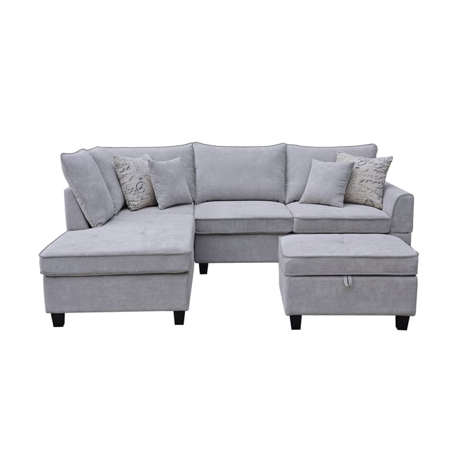 Lilola Home Harmony Light Gray Sectional With Storage Ottoman LILO-A83005