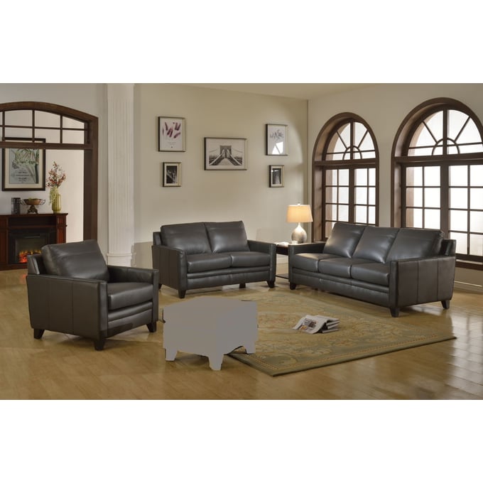 Leather Italia USA Cambria Fletcher Charcoal 3pc Living Room Set LIU-1444-6287B-1128A-LR-S2