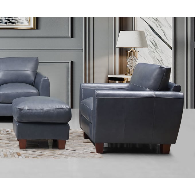 Leather Italia USA Georgetowne Traverse Blue Chair and Ottoman Set LIU-1669-6529-177147-CHO-S1