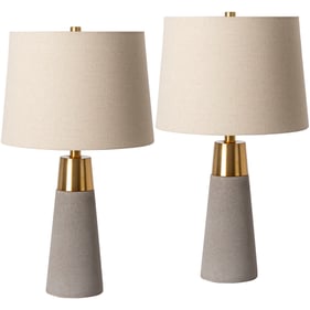 2 Livabliss Catania Gray Metallic Brass Beige White Accent Table Lamps