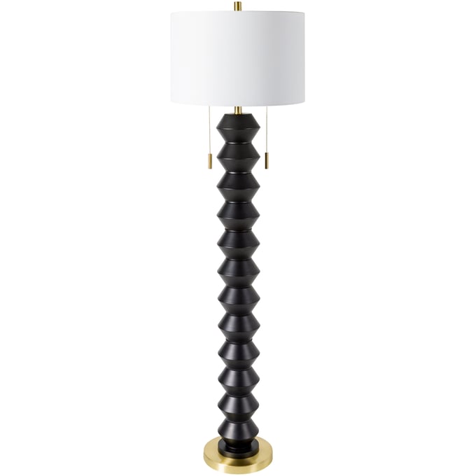 Livabliss Rogow Black Metallic Nickel White Metallic Brass Accent Floor Lamp RGW-001