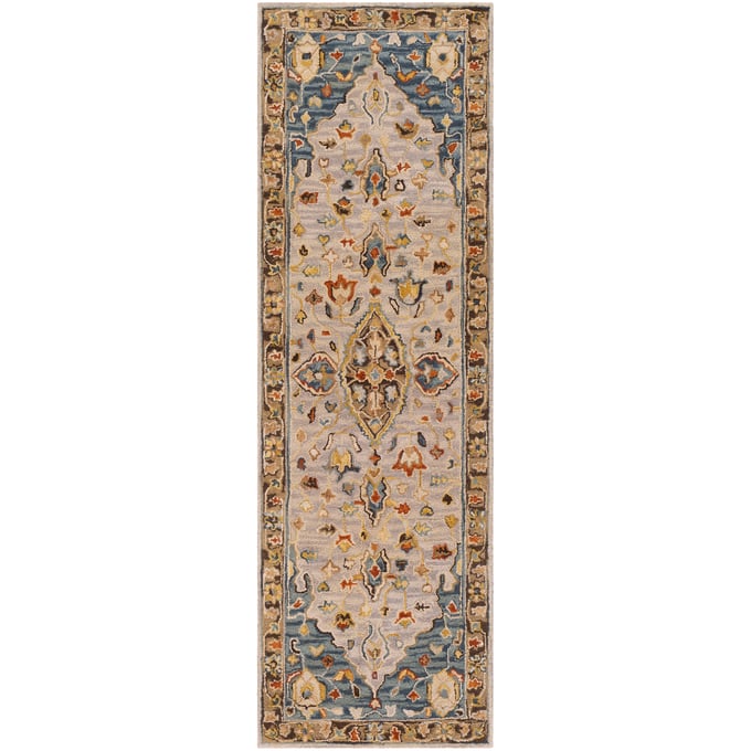 Livabliss Artemis Deep Teal Dusty Sage Gray Burnt Orange Tan Handmade Rug - 96x30 AES2301-268